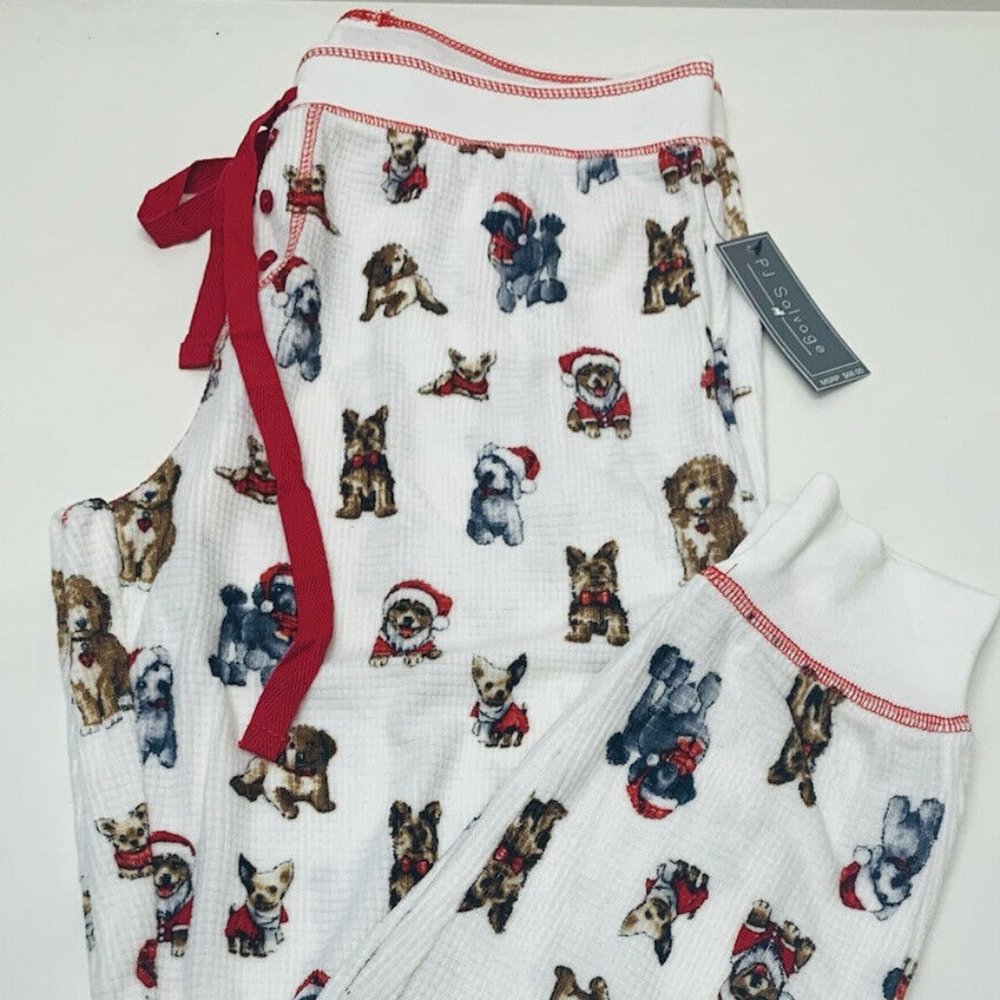NWT $68 PJ Salvage Christmas Dog Puppies Pajama Bottom Thermal Pants M, L or XL